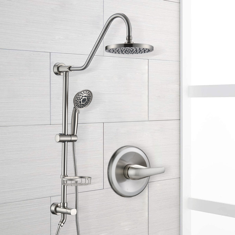 Douche murale avec 5 poignées - Option de douche confortable en nickel brossé portatif, Nickel brossé