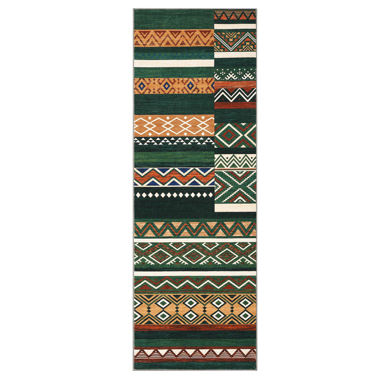 Geometric Machine Washable Rug for Living Room Bedroom Striped Non-Slip Low Pile Rubber Backing Area Rug for Playroom Office Kitchen Dining Room Dorm and Bedside Decor