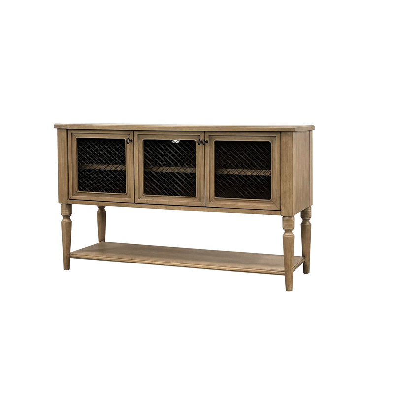 Armoire de salle à manger en bois massif avec porte grillagée, teinte brun clair, hauteur de 38,82 po, largeur de 19 po, profondeur de 62 po, étagère pour les essentiels, espace de rangement inférieur ouvert ou de divertissement haut, large, profond, intérieur organisé