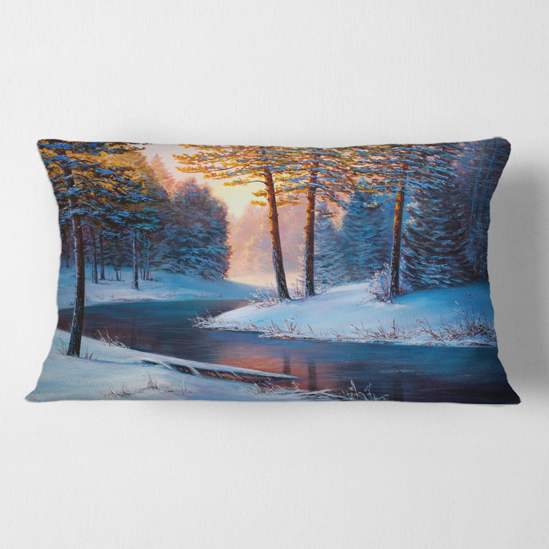 Housse et insert de coussin rectangulaire Sunshine Through the Christmas Forest by the River