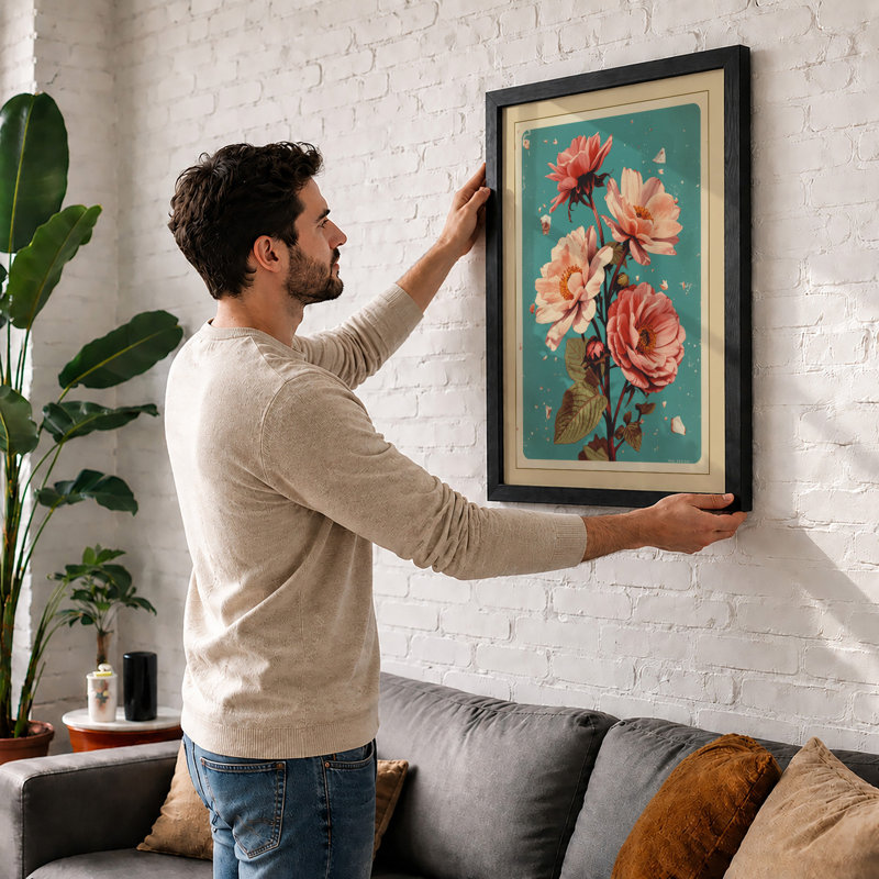 Three Roses in Bloom Botanical - Framed Print, A2 - 59.4 x 42.0 cm, Black