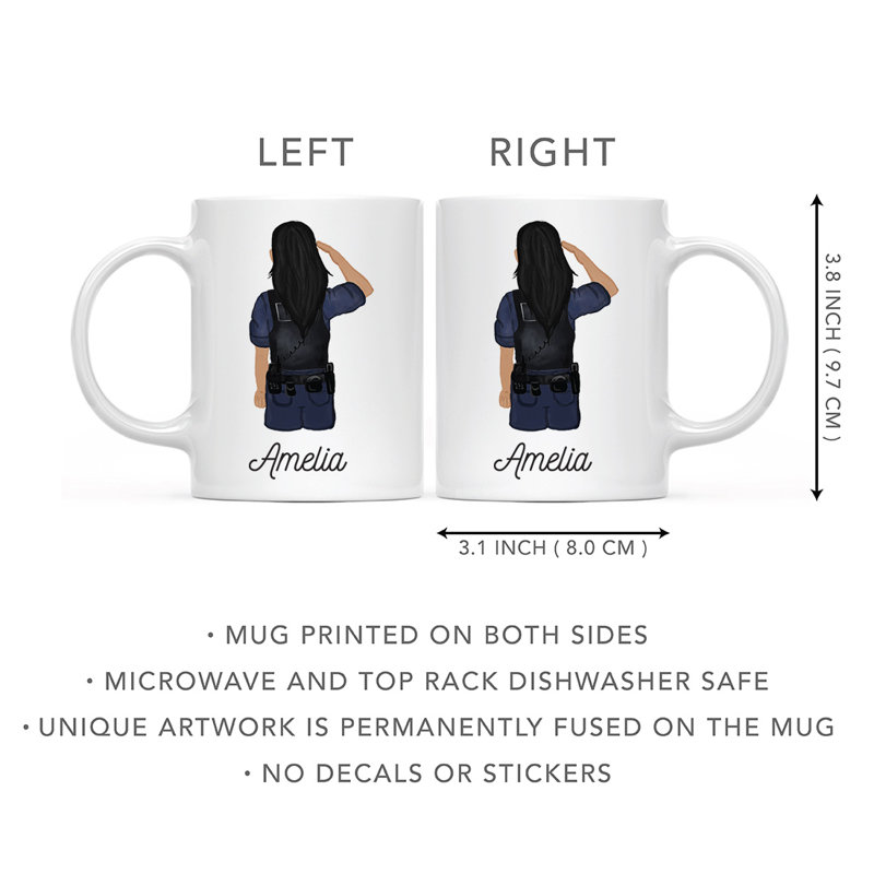 Tasse à café personnalisée, Jaune / noir, femme, agent de police 1, Oui