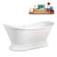 60" Streamline Soaking Acrylic Freestanding Bathtub, Bamboo Tray, Drain-103682592