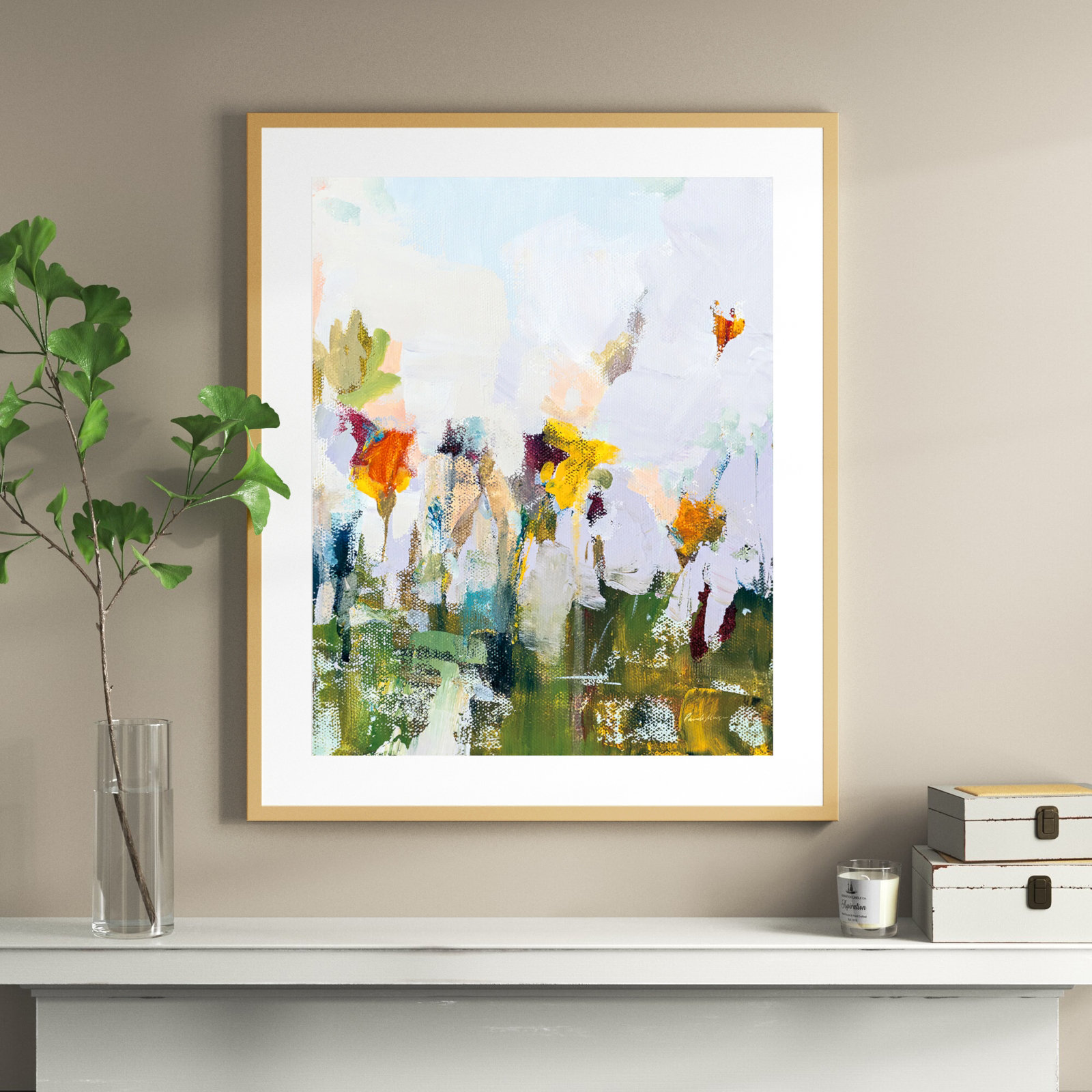 Spontaneous Summer Flowers by Pamela Munger, 41.25" H x 34.42" W x 0.88" D, Gold