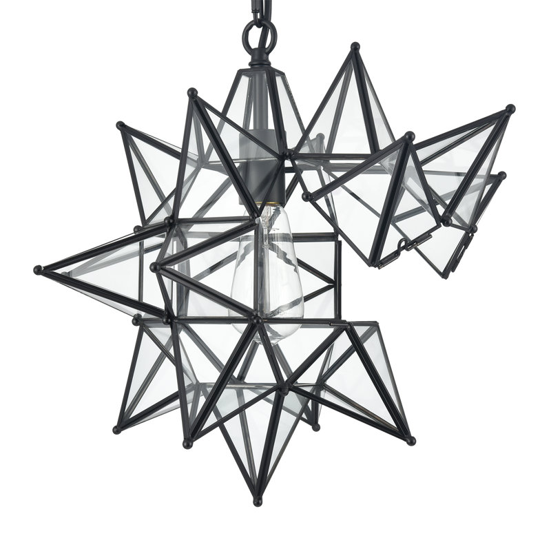 Luminaire suspendu en forme d'étoile unique à 1 lumière Cameria, Noir, H 62 po x l 14,76 po x P 14,76 po