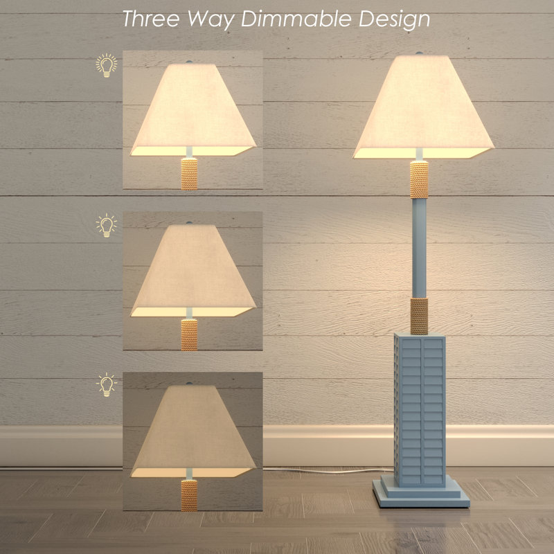 Cyndra 63'' Standard Coastal Shutter Floor Lamp - 3 Way Switch - Linen Shade, Blue