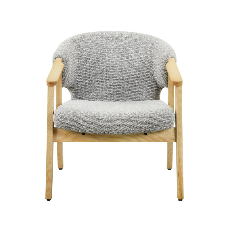 Fauteuil tonneau en tissu avec structure en bois de frêne massif, Grey