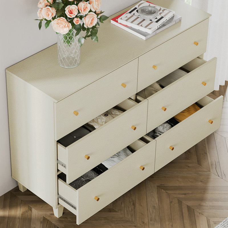 Commode double 6 tiroirs l 47,2 po, Beige