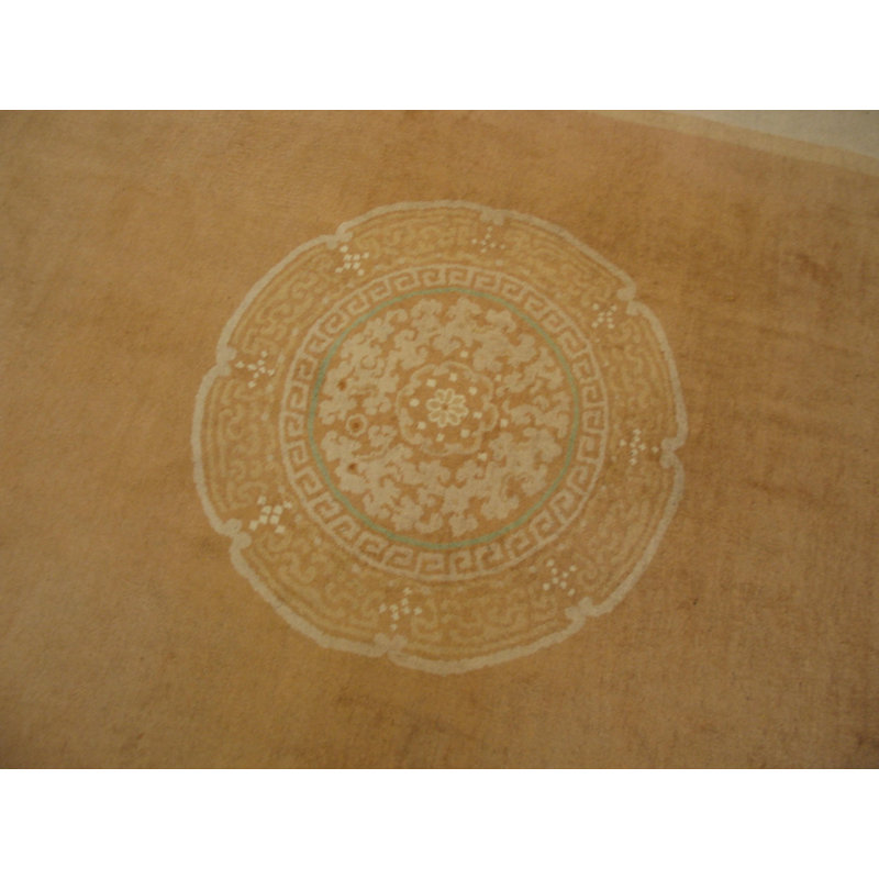 Antique Chinese Art Deco Floral Medallion Hand Knotted Pile Rug