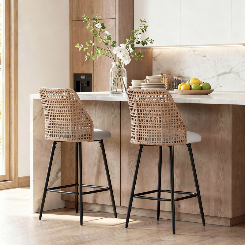 Upholstered Chenille Bar Stool, Light Grey