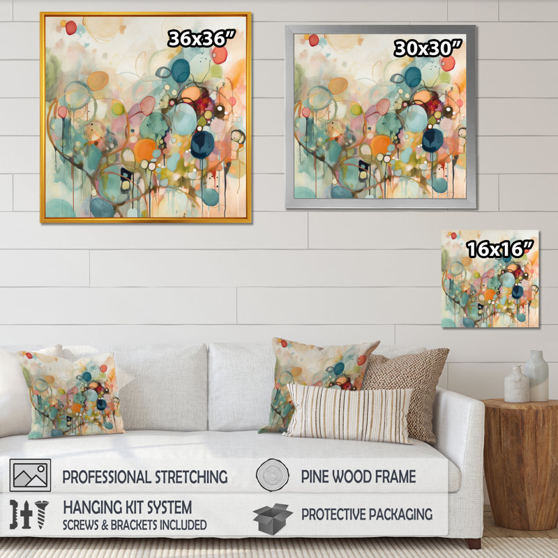 «Pink Blue Minimalims Fludity I», art mural abstrait sur toile, H 36 po x l 36 po x P 1,5 po, Cadre flottant doré