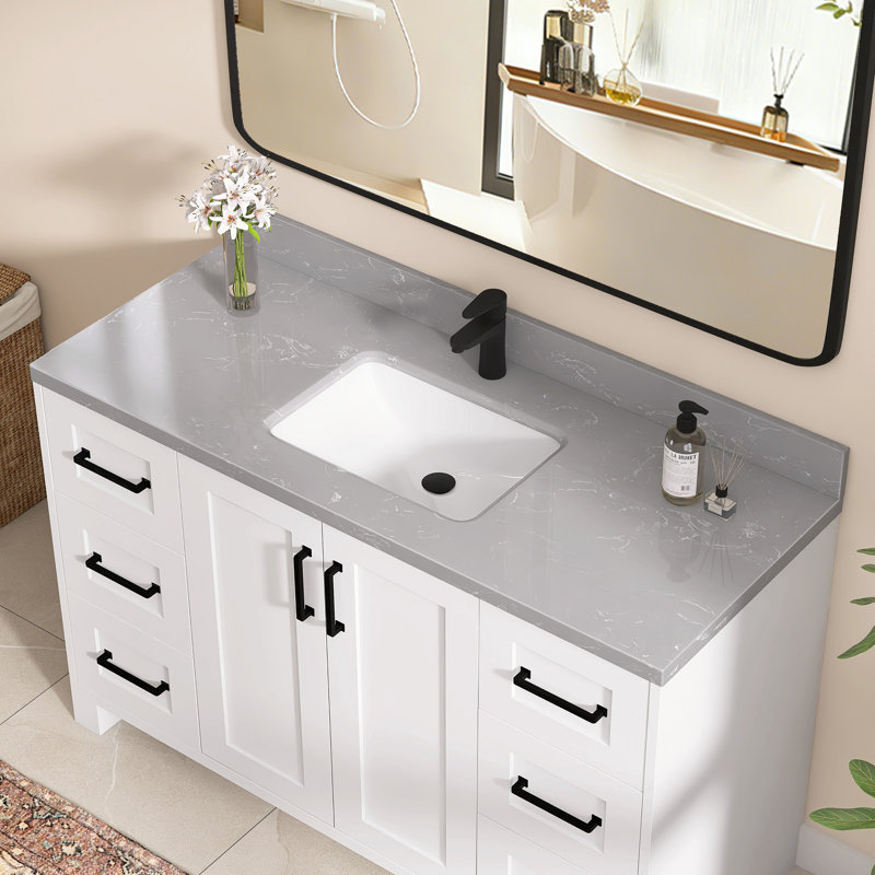 Comptoir de meuble-lavabo rectangulaire droit 48 po avec comptoir dosseret gris