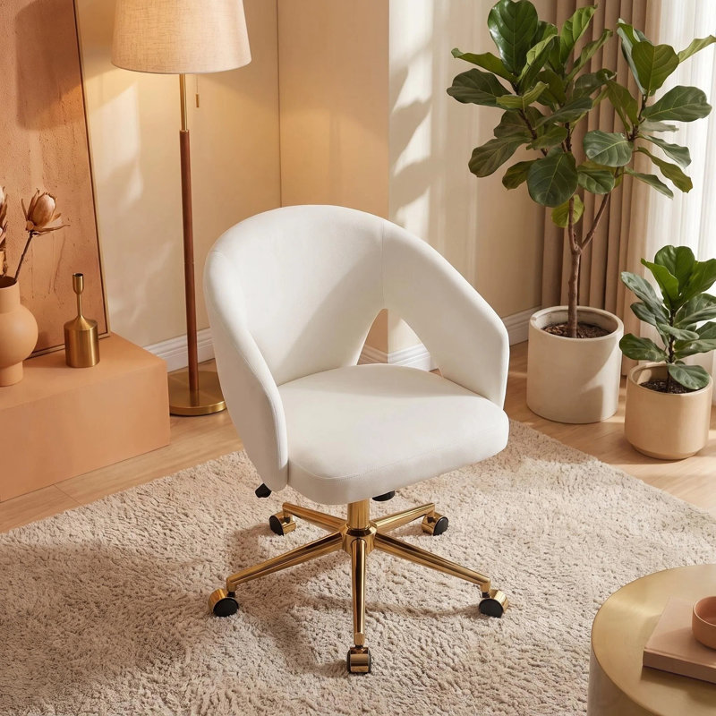 Chaise de bureau pivotante à 360 °, Blanc, Blanc