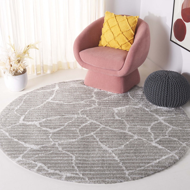 Tapis à poils longs Tahoe 650 gris / ivoire Tahoe, Rond 6 pi 7 po