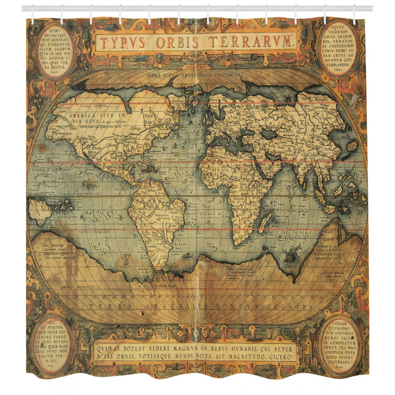 Ensemble de rideau de douche avec crochets World Map, H 70 po x l 69 po