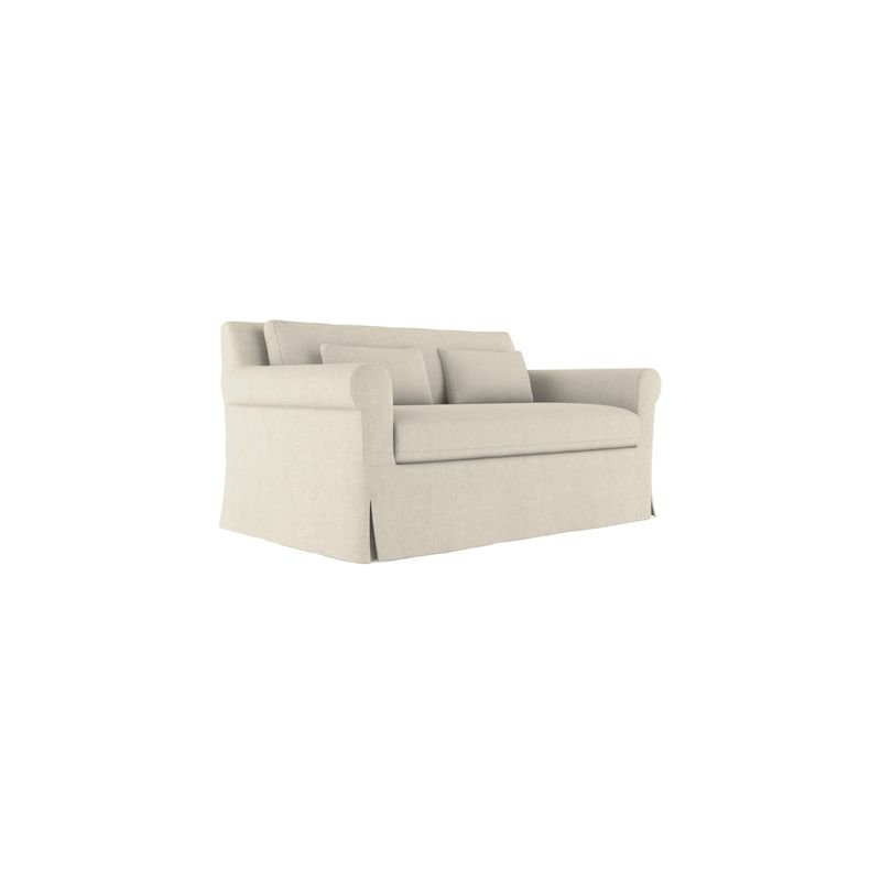 Ludlow Rolled-Arm Skirted Loveseat, Box Weave Linen Pumice, 34" H x 60" W x 38" D, Weathered