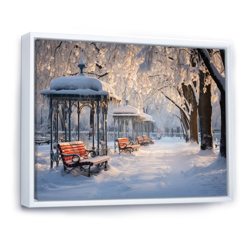 «Snowy Park Floral Canopy I», art mural sur toile, H 30 po x l 40 po x P 1,5 po, Cadre flottant blanc