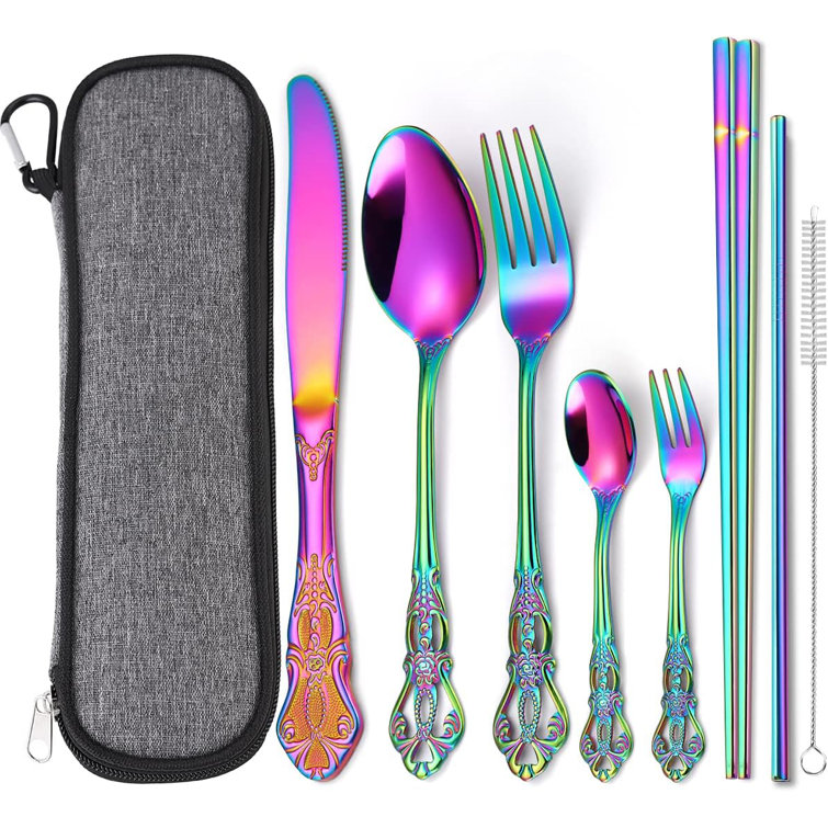 Travel Utensils Set With Case, Reusable Stainless Steel Silverware Flatware  Set Portable Cutlery Eating Utensils Set With Case For Lunch Boxes  Workplace Camping School, Dishwasher Safe, Stainless Steel Travel Utensils  Set 