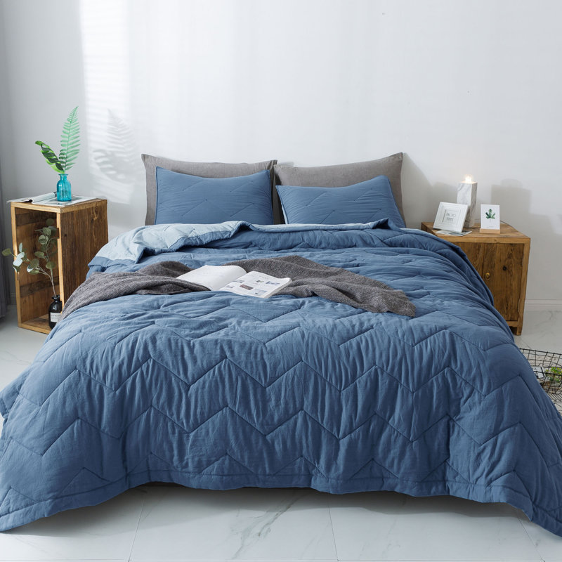 Polyester Chevron / Zig Zag Quilt, King Quilt + 2 Shams, Blue