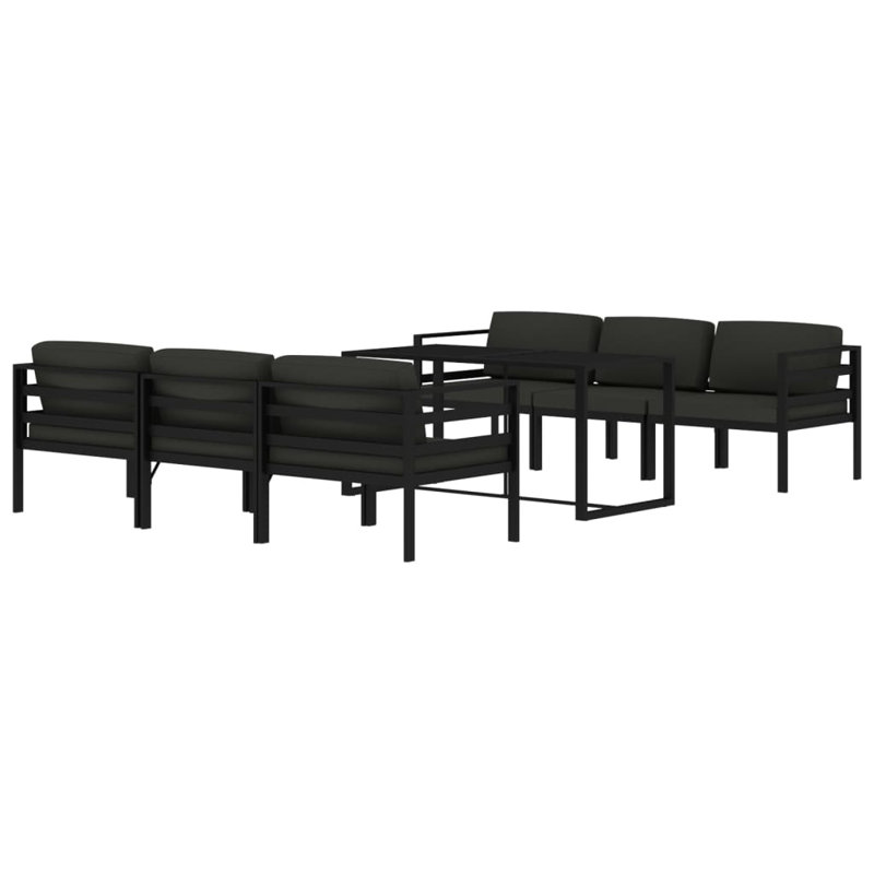 Ensemble de patio 7 pièces avec coussins aluminium anthracite