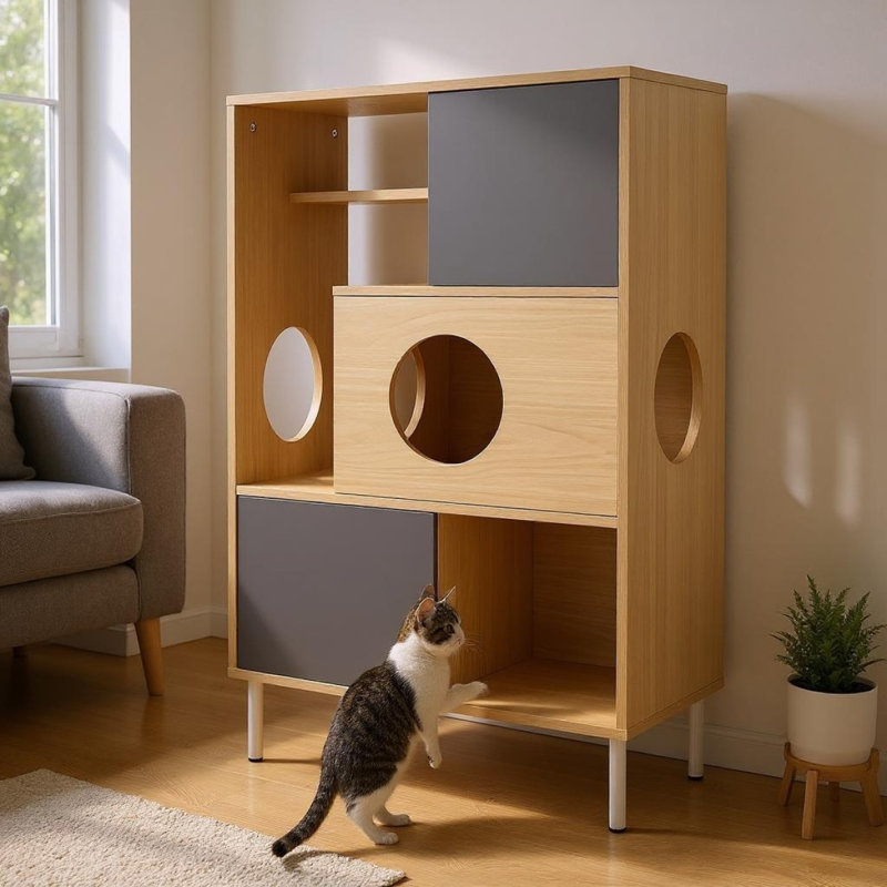 Étagère pour arbre à chat avec bibliothèque