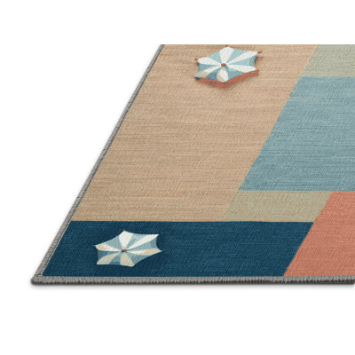 Washable Beach Block Deluxe Coastal Area Rug