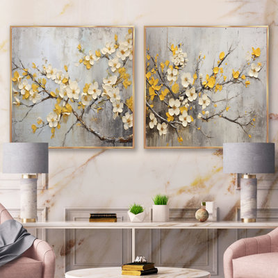 White Apple Blossom Harmony - Apple Blossom Square Collage Set Of 2