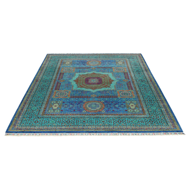 6x8 Blue and Turquoise Turkish Tribal Rug