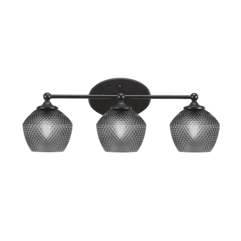 Barre d'éclairage de salle de bain 3 lumières en verre fumé noir Sheffield, Clair, Noir mat