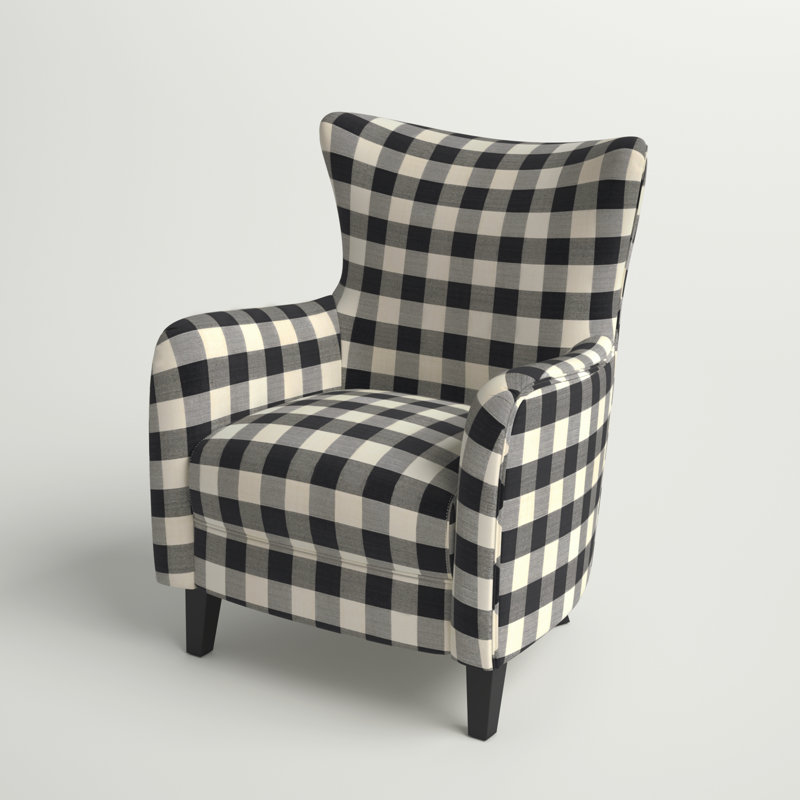 Chaise avec accoudoirs rembourrée Leia, Damier noir / beige