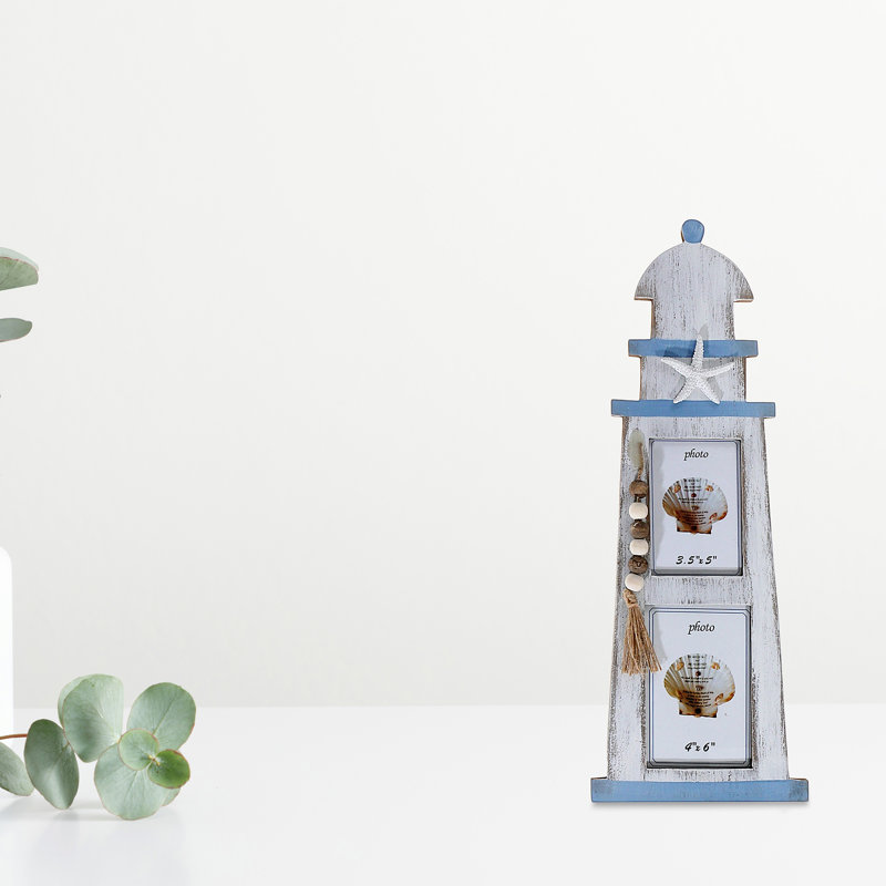 White, Blue Wood Picture Frame with Mat