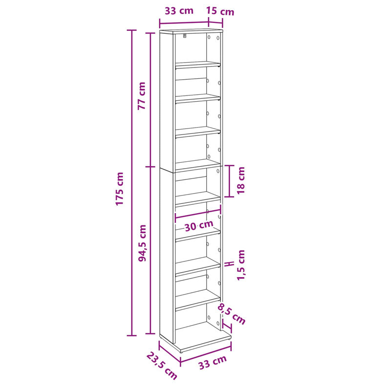 Engineered Wood 175cm H Media Shelves