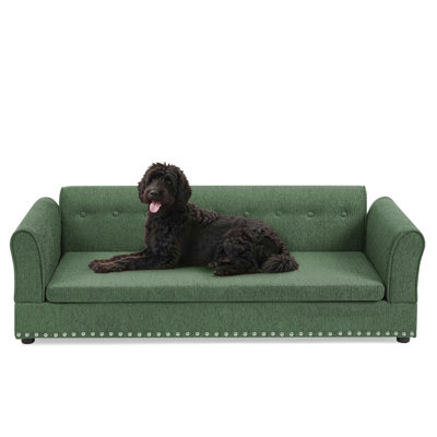 Oversized Pet Sofa ,Elegant Modern Linen Fabric Elevated Dog Sofa Bed, Comfortable Oversized Rectangular Pet Bed With Backrest & Armrest For Large & Oversized Dogs