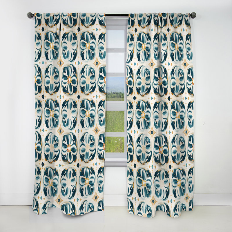 «Blue Vintage Moroccan Tiles Dream» - Rideau damassé - Rideau occultant occultant - 1 panneaux, L 52 po x L 108 po