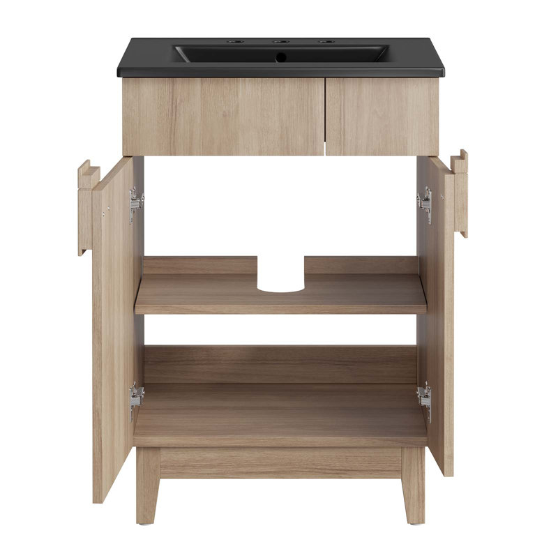 Meuble-lavabo autoportant simple 24 po avec plateau en céramique Modway Miles, Chêne