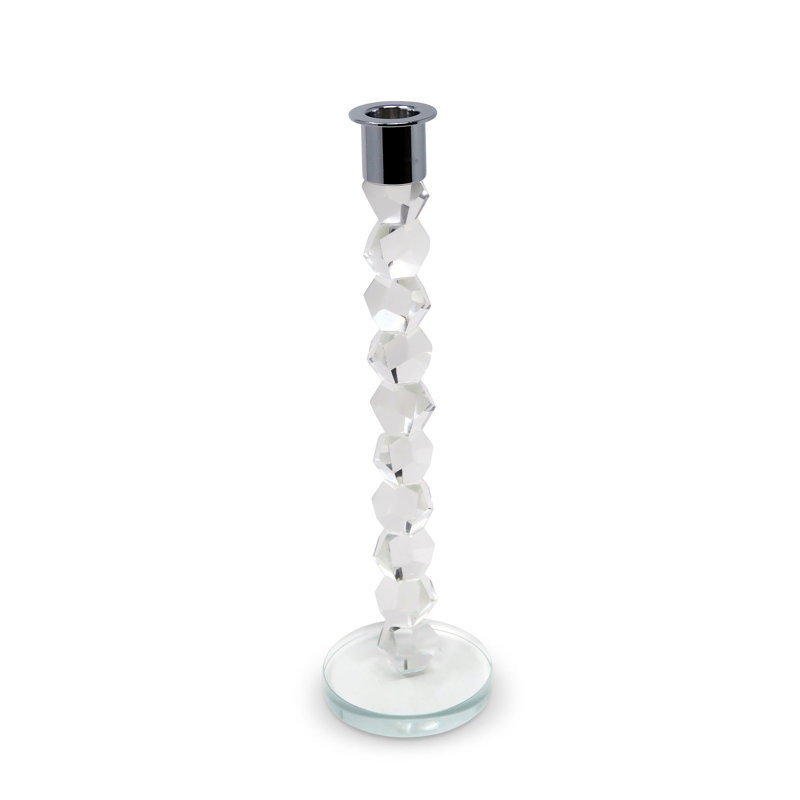 Crystal Dimensional Candlestick with Tip Tall, Clear/Silver, 11.25'' H x 3'' W x 3'' D