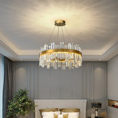 20" Diameter X 46" Tall, Modern Round LED Crystal Chandelier Contemporary Chandelier Light Fixture Luxury Adjustable Height Chandeliers 3 Colors For Dining Room Living Room Make to order 3 months Lead