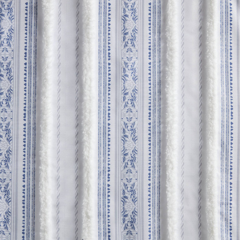 Veronica Poly Printed Curtain Panel With Tufted Stripe And Lining, 50" W x 84" L