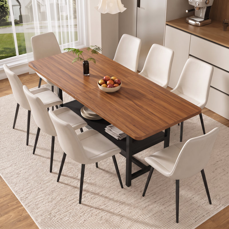 Ensemble de table et chaises de salle à manger rectangulaires modernes de 71 pouces avec tablette de rangement et chaises rembourrées