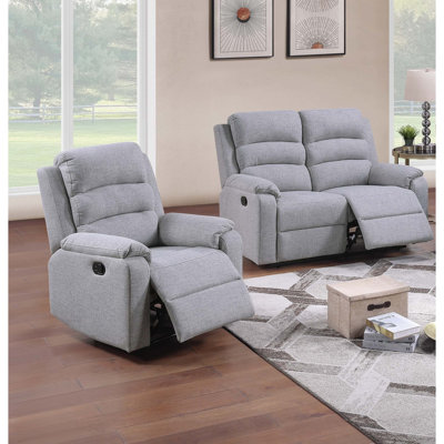 Modern 2Pc Living Room Set 1X Loveseat 1X Recliner Vertical Tufting Sincere Bone Finish Primary Living Room Furniture