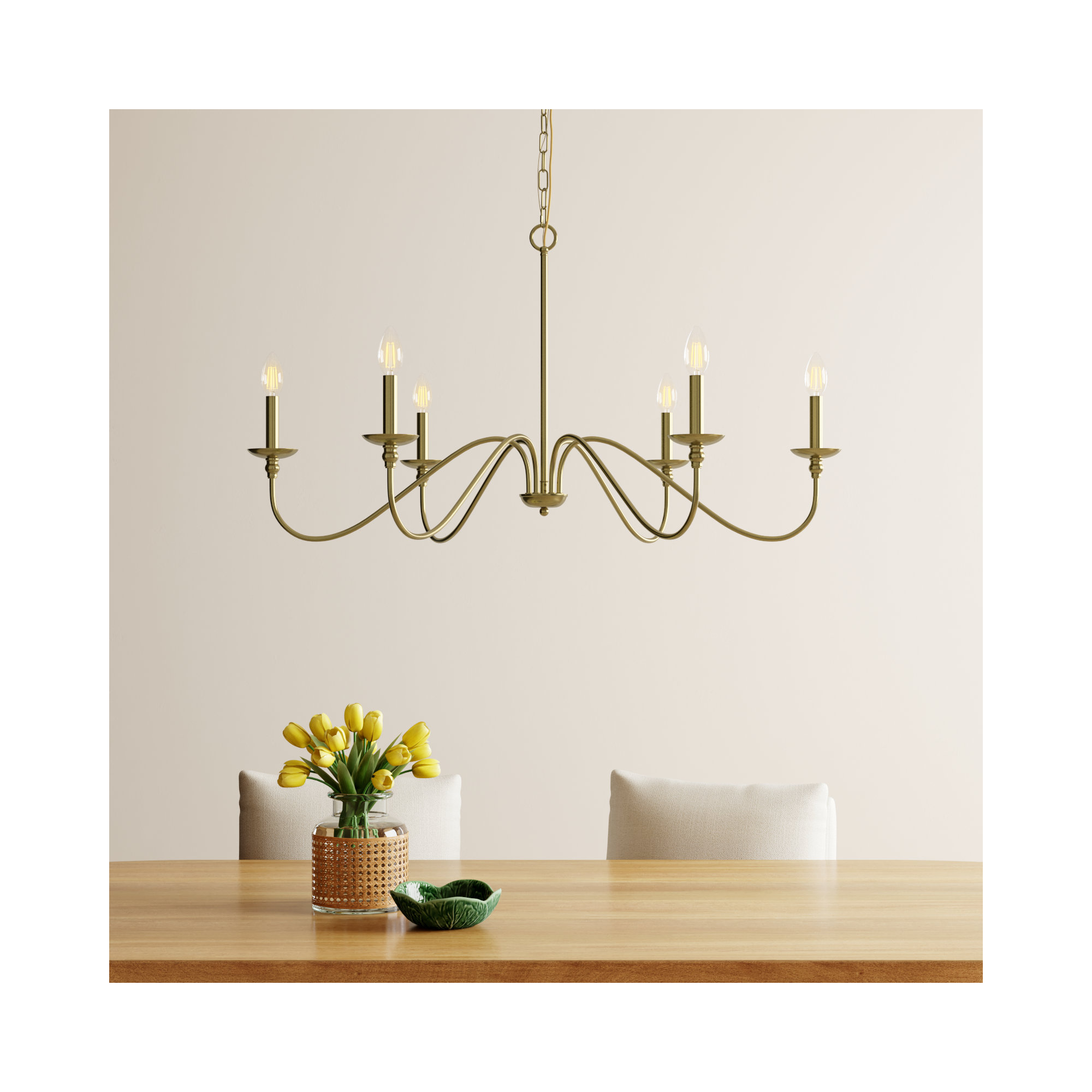 Ableton 6 - Light Candle Style Classic / Traditional Chandelier, 22" H x 42" W x 42" D, Satin Gold