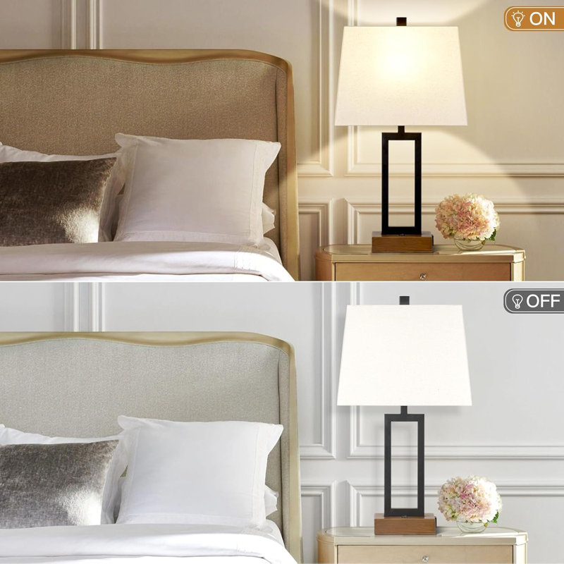 23.5'' Black Metal Table Lamps with Linen Shades and USB Ports, Set of 2