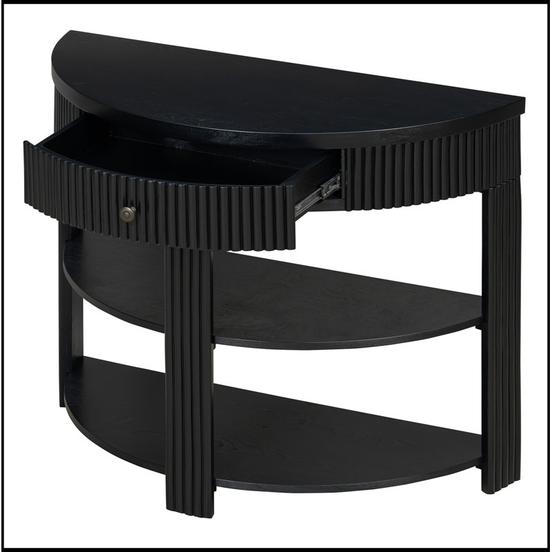 Console demi-lune avec tiroir et 2 tablettes, Noir