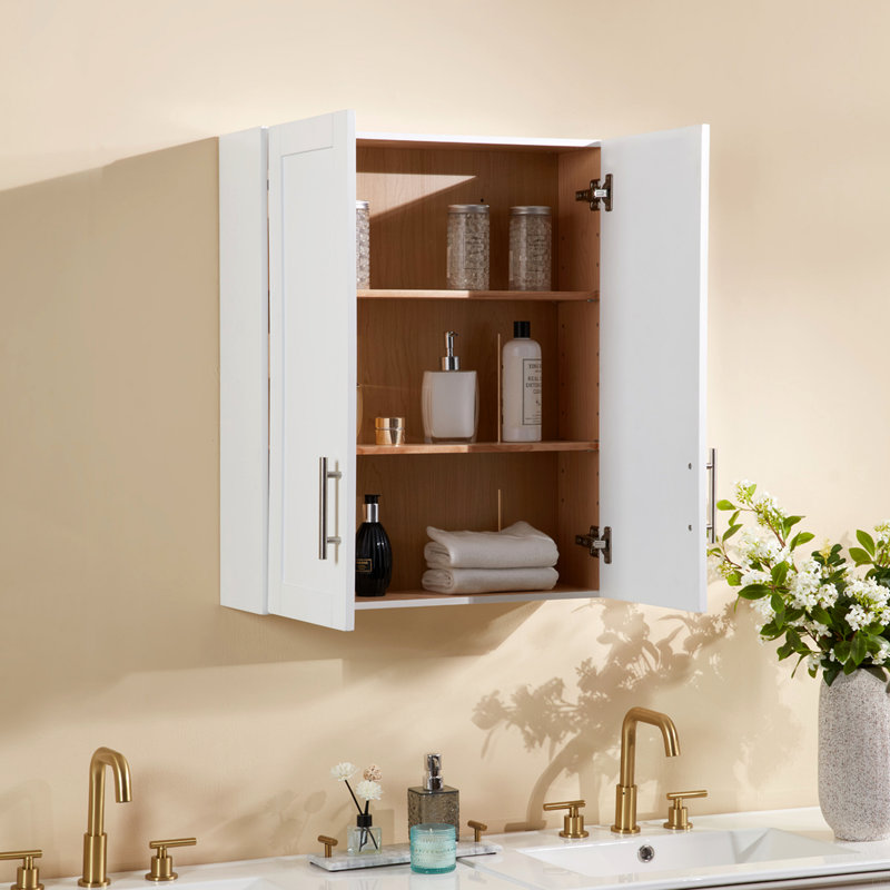 Armoire suspendue en bois avec portes et tablettes, Blanc