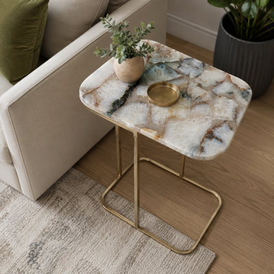 Table de bout rectangulaire avec plateau en agate et base en métal pour le salon
