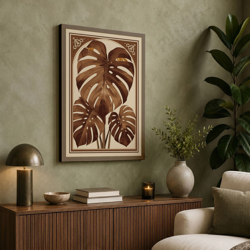 Monstera Triptych Botanical - Wrapped Canvas, 24x16 - 61.0 x 40.6 cm, Sage Border