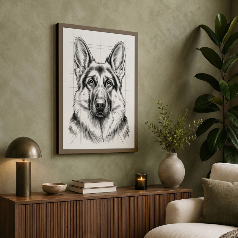 German Shepherd Portrait Minimalist - Wrapped Canvas, 36x24 - 91.4 x 61.0 cm, Ochre Border