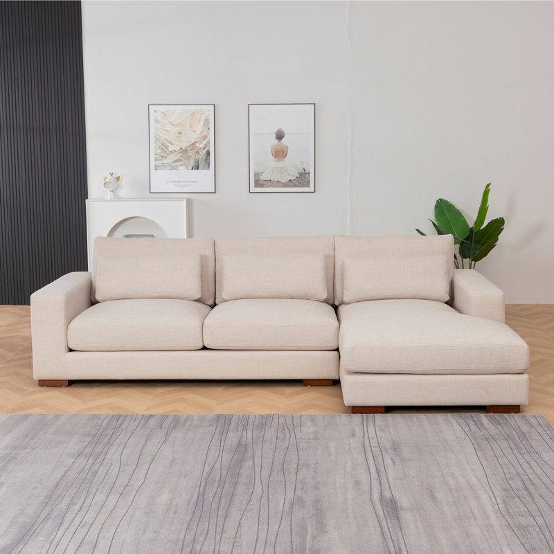 Copley Cotton Blend Upholstered Sectional, Beige Cotton Blend, Right Hand Facing