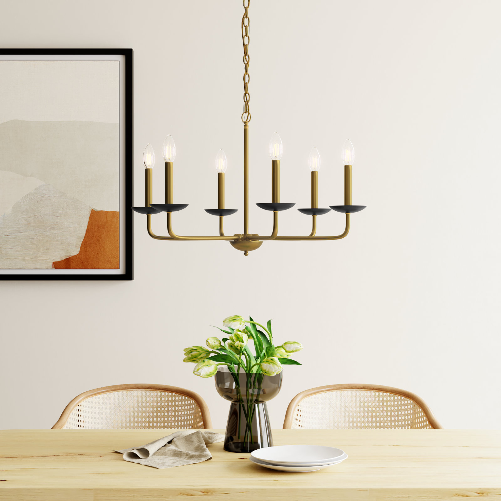 Baltray 6 - Light Candle Style Classic/Traditional Chandelier, Brass, 18.5" H x 30" W x 30" D