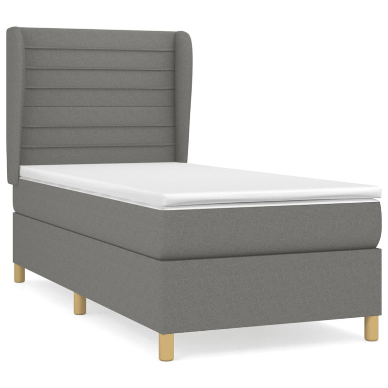 Lit à sommier tapissier avec matelas, Tissu, Simple TG, Gris foncé / chêne